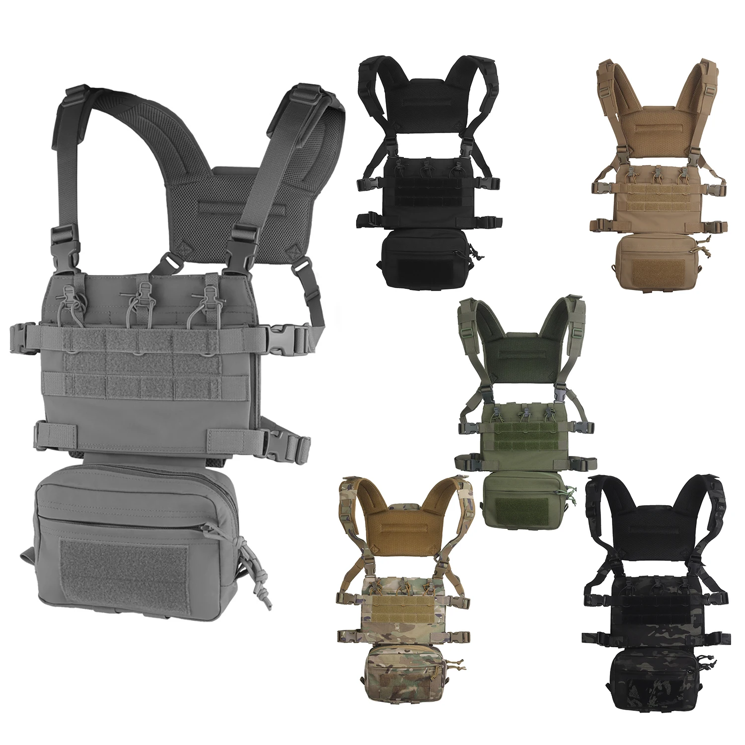

Tactics R Assault Vest Chest Rig Combo Harness Carrying Kit with Magazine Holster Can Carry 6pcs Rifle Mag Hook-Loop Drop Pouch