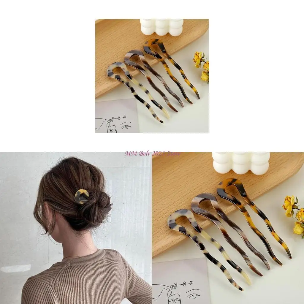 

49ME французская заколка для волос, винтажная целлулоидная ацетатная заколка, большая волнистая U-образная шпилька черепаха для