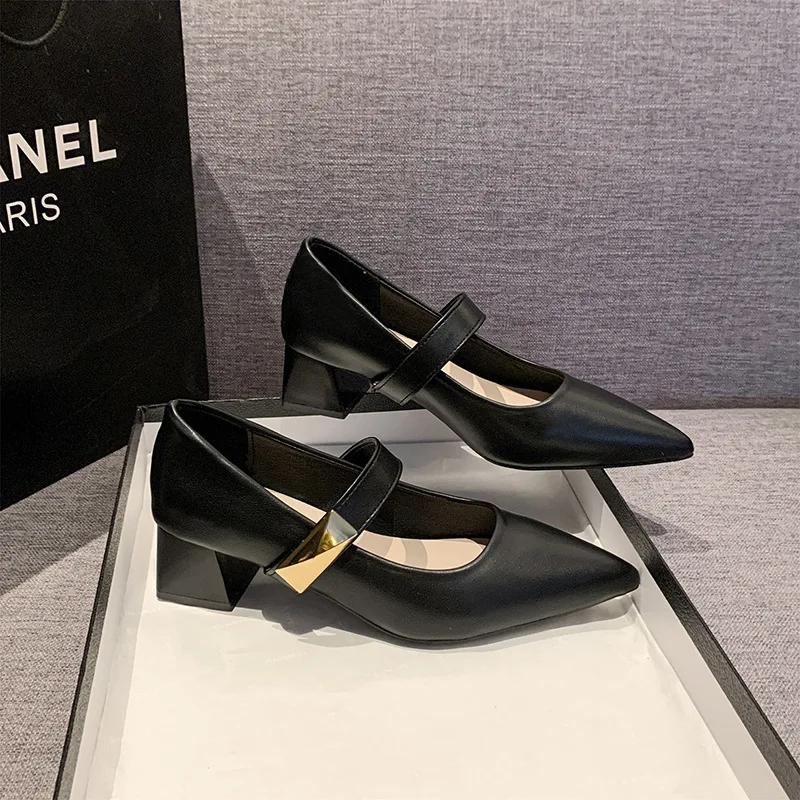 Damskie buty na wysokim obcasie Mary Jane pojedyncze buty szpiczasty nosek sukienka Party sandały na pasku moda letnie nowe czółenka Walking Zapatos