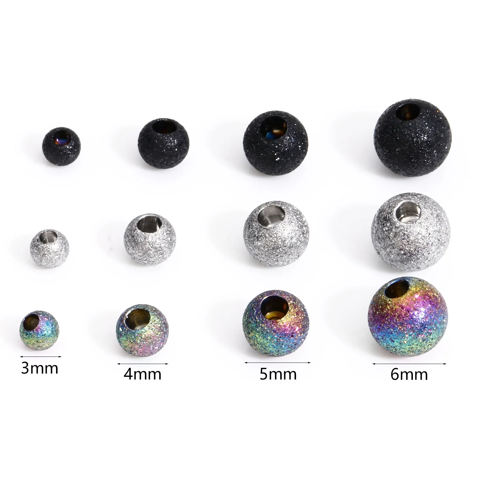 5PCs 304 Stainless Steel Beads For Jewelry Making (Half Drilled) Round 3-6mm Sparkledust Beads Scrapbook Decoration Diy Supplies