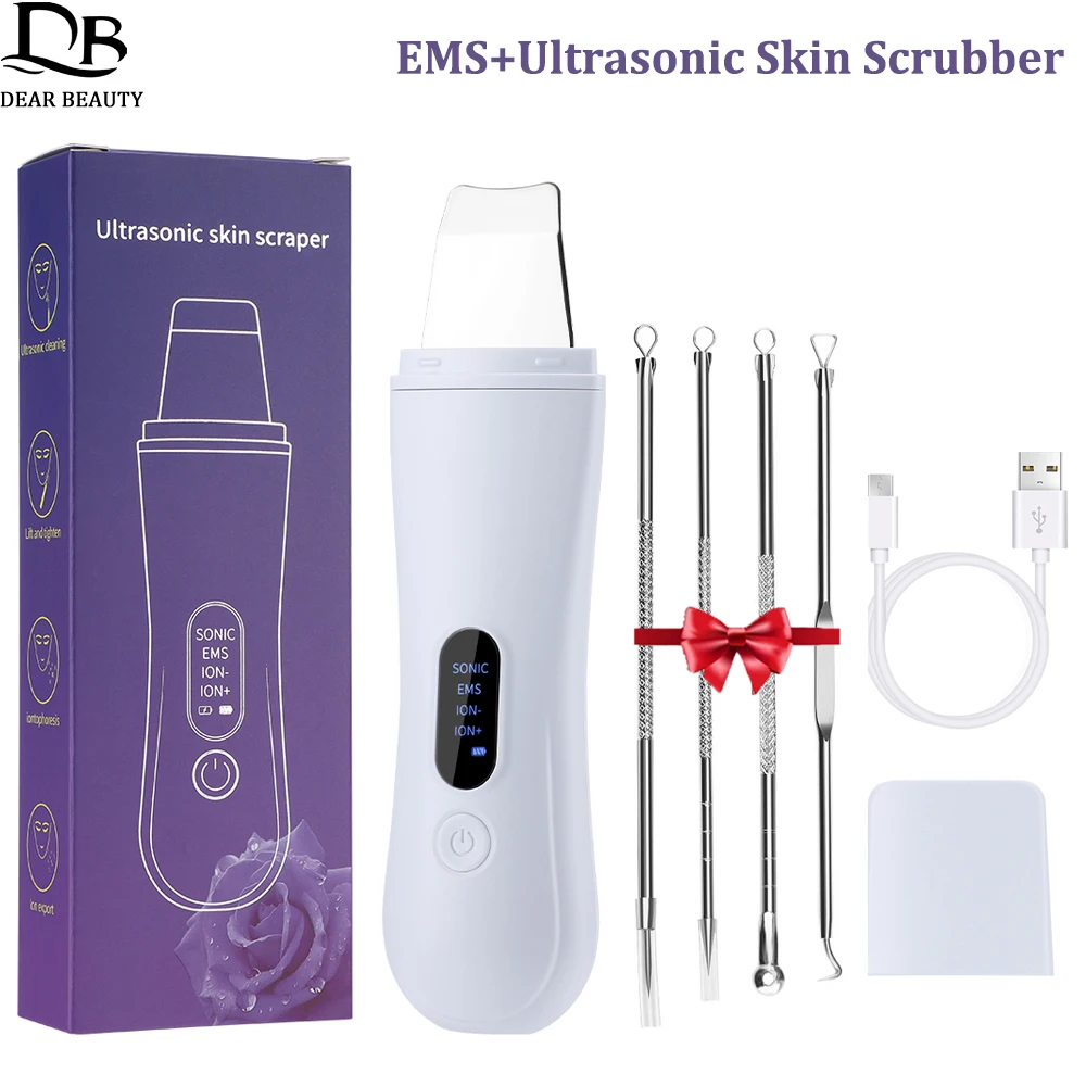 EMS Ultrasone Huid Scrubber Gezicht Spatel Facial Exfoliator Peeling Schraper Comedondrukker Puistje Acne Extractor Porie Cleaner