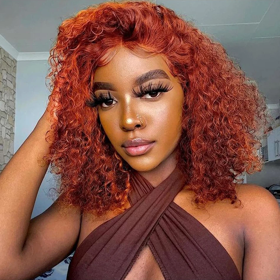 

Ginger Orange Deep Bob 13X4 Lace Front 180% Curly Bob Glueless PrePlucked With Baby Hair Brazilian Human Hair Wig Sale Human Wig