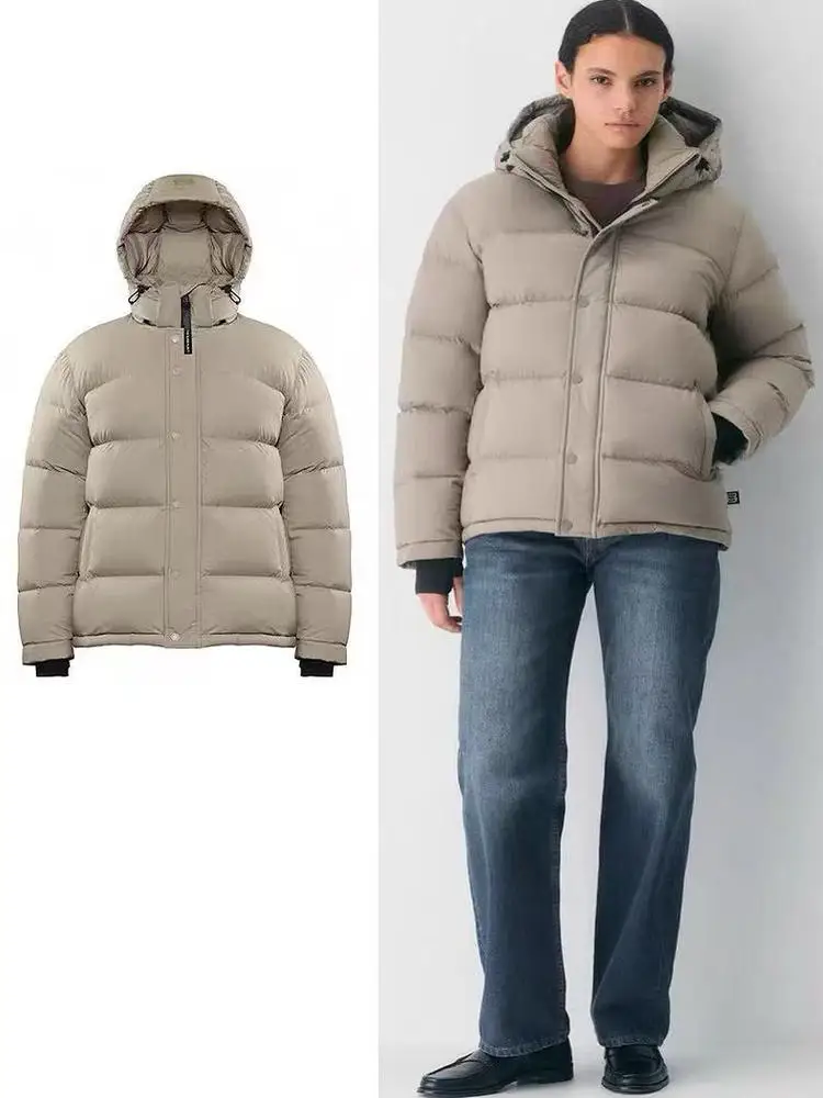 

Aritzia Minimalist Short Puffer Jacket White Duck down Thickened Warm Coat Hooded Bread Style Women's Winter Outerwear