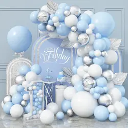 82Pcs White Blue Silver Latex Balloons Garland Arch Kit Baby Shower Baby Kid's Birthday Party Wedding Supplies Decorations