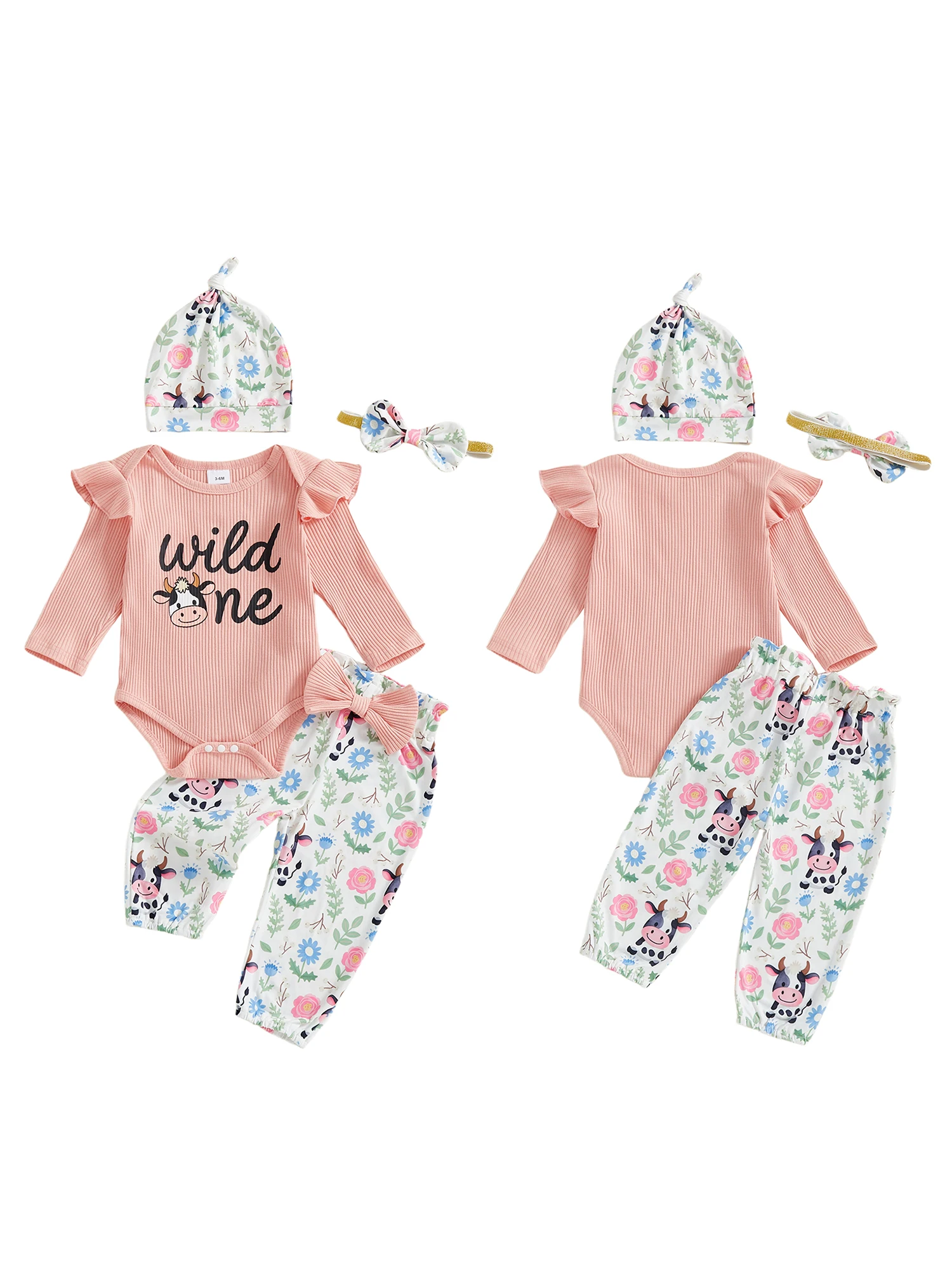 طقم مكون من 3 قطع للفتيات الصغيرات بأكمام طويلة ورقبة دائرية وطبعة زهور وسروال بخصر مطاطي وعصابة رأس للخريف