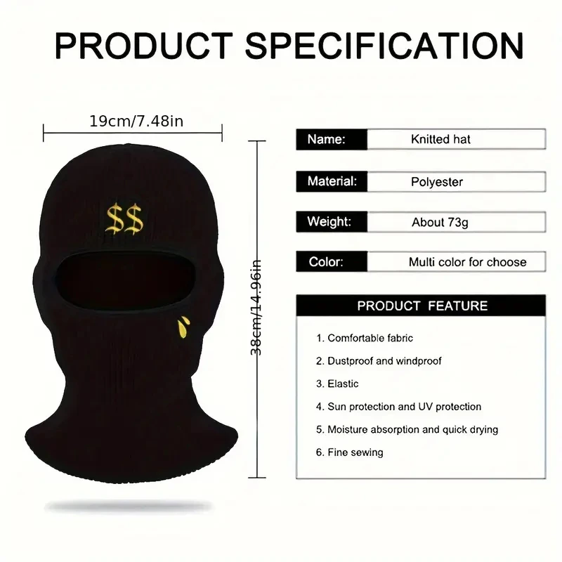 1pc Balaclava Knitted Hat Full Face Cover for Men Women Windproof Neck Warmer Cycling Ski Hat Balaclava Face Mask Hood