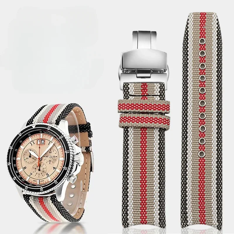 Correas de reloj tejidas de alta densidad para Burberry Bu7600, interfaz de arco de nailon tejido, cuero genuino a rayas 7680, accesorios para hombres, 22mm