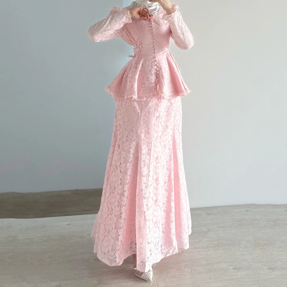 

Women's A-line Evening Dresses Ankle-length Square Collar Full Sleeve Prom Gown Fashion Lace-up Button Draped Customized Gowns