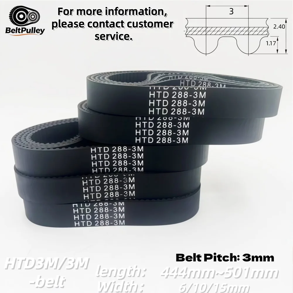 HTD3M Timing Belt 444-501mm 6/10/15mm Rubber High Torque for 3D Printer CNC