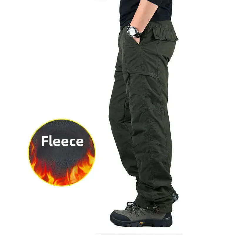 Wholesale Export Autumn Winter Fleece-Lined And Thickened Cargo Pants Men Warm Cotton Wadded Trousers Plus Size Casual Pants For