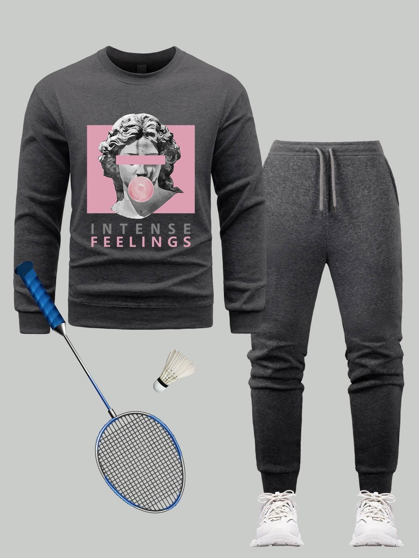 

Мужской свитшот с принтом каменной статуи, свободные брюки в стиле хип-хоп, осенние универсальные спортивные штаны, мужской флисовый пуловер с круглым вырезом