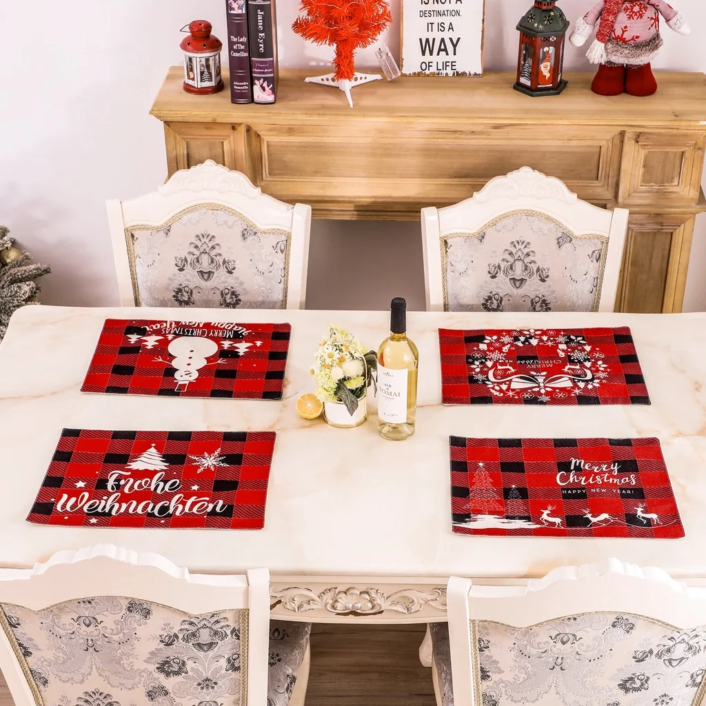 Navidad Christmas Placemats Individual Tablecloth Ornaments Xmas Santa Claus Table Mats Dining Room Table Decor New Year 2023