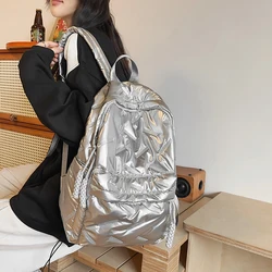 Fashionable Women Backpack Daily Simple Two Shoulder Bag Glossy Lightweight Adjustable Shoulder Strap Backpacks