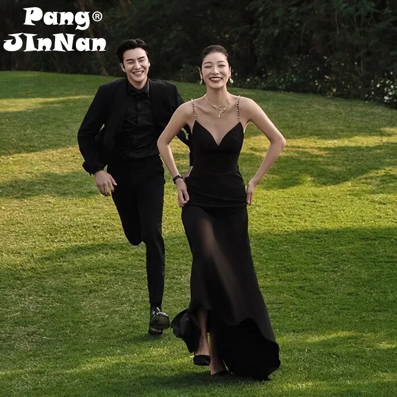 PJN Black Evening Wedding Party Dress Women Elegant Sexy V-neck Backless Mermaid Cocktail Dresses Formal Long Performance Dress