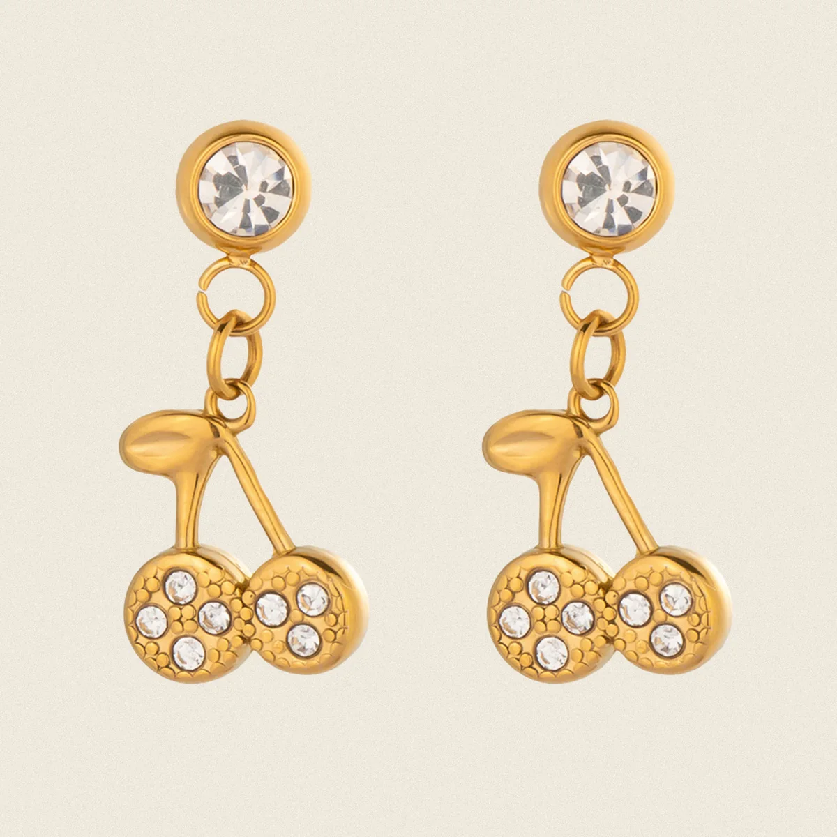

Cz stone pave cherry dangle earrings stainless steel earrings for women fruit cute funny stainless steel jewelry new in 2025