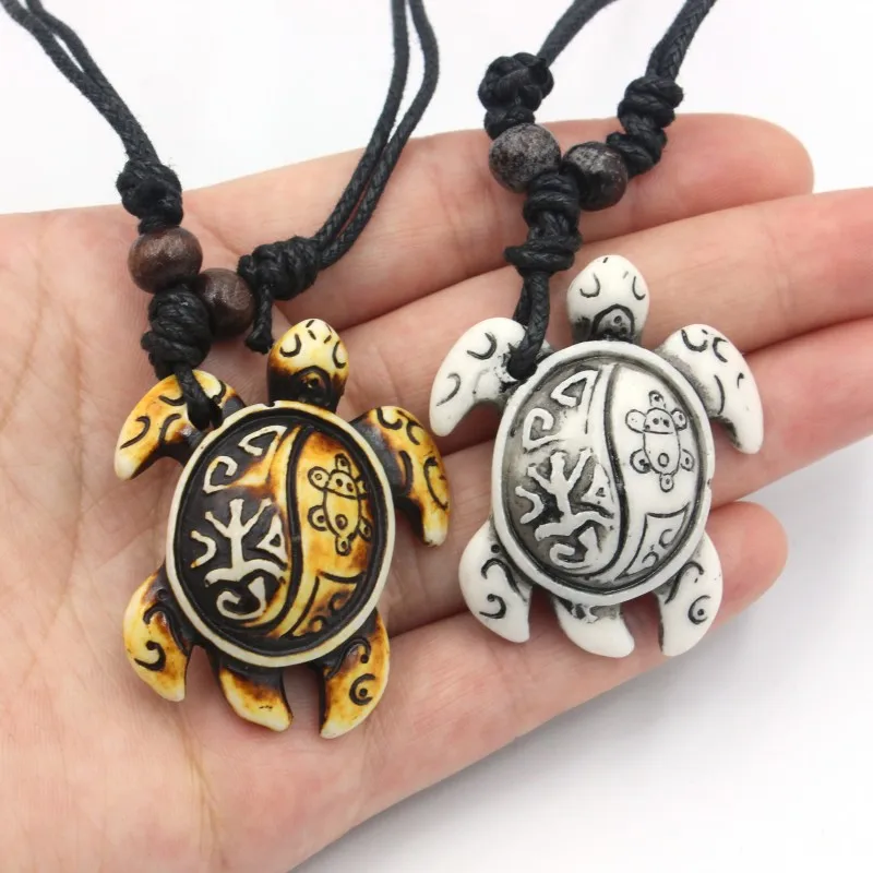 Men Women's Simulation Bone Carved Taino Turtle Pendant Necklace Y2k Jewelry Gift