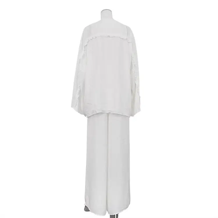 Sexy Lace Trim Vest Top Wide Leg Pants Tee Piece Set Faionable Long Sve V Ne Student Work orm Spring Collection