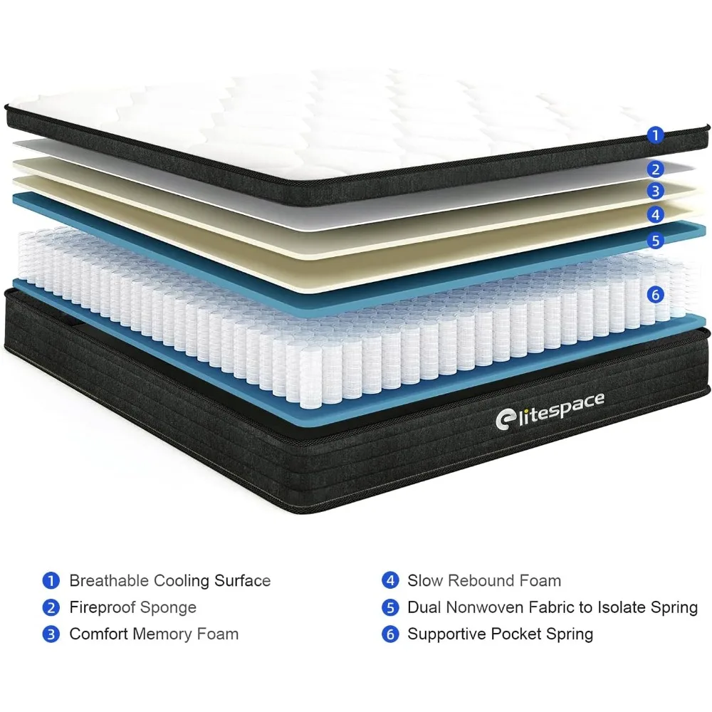Матрас королевского размера, гибридный матрас королевского размера из пены с эффектом памяти, 10 дюймов, индивидуальный Карманный пружинный дышащий Удобный
