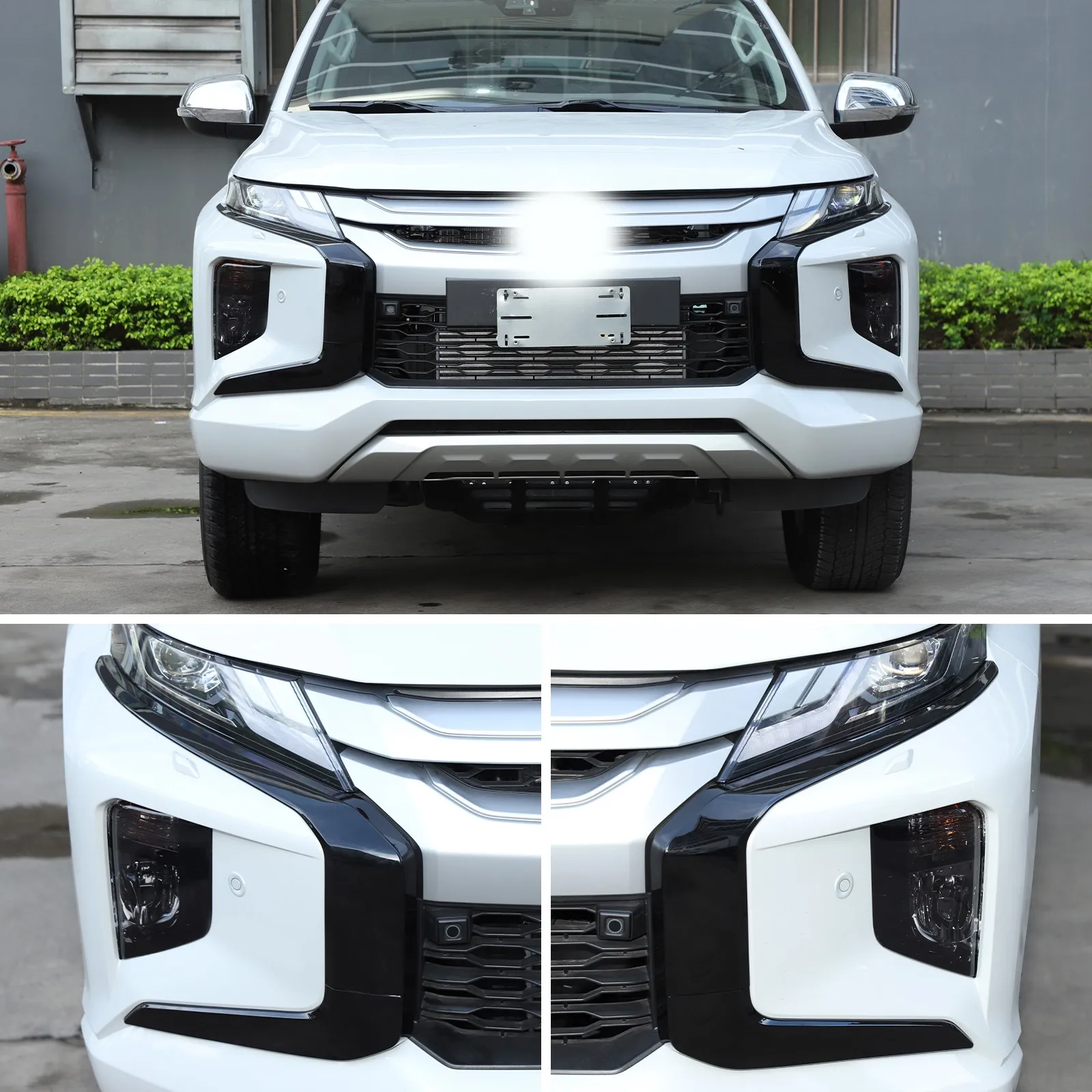 

ABS Glossy Black Car Front Center Grille Side Trim For Mitsubishi Triton L200 2019-2023 Auto Molding Decorative Kit Accessories
