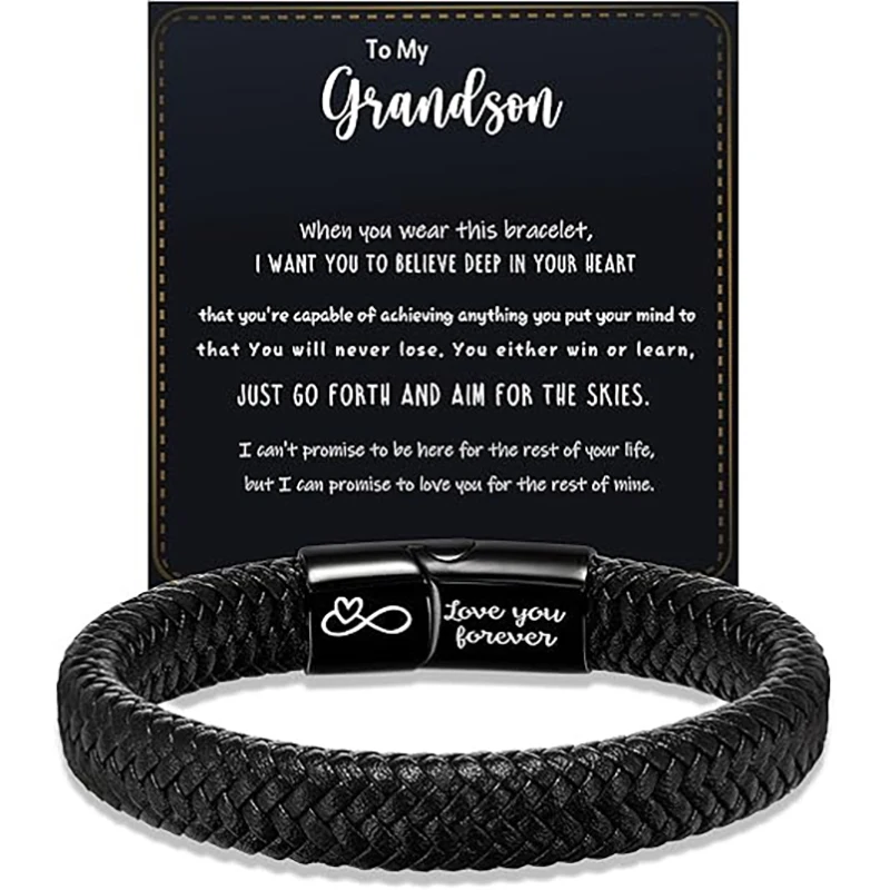 Personalized Gift for Men Engraved Stainless Steel Leather Bracelet Handmade Braided Adjustable Gift for Him Boyfriend Husband