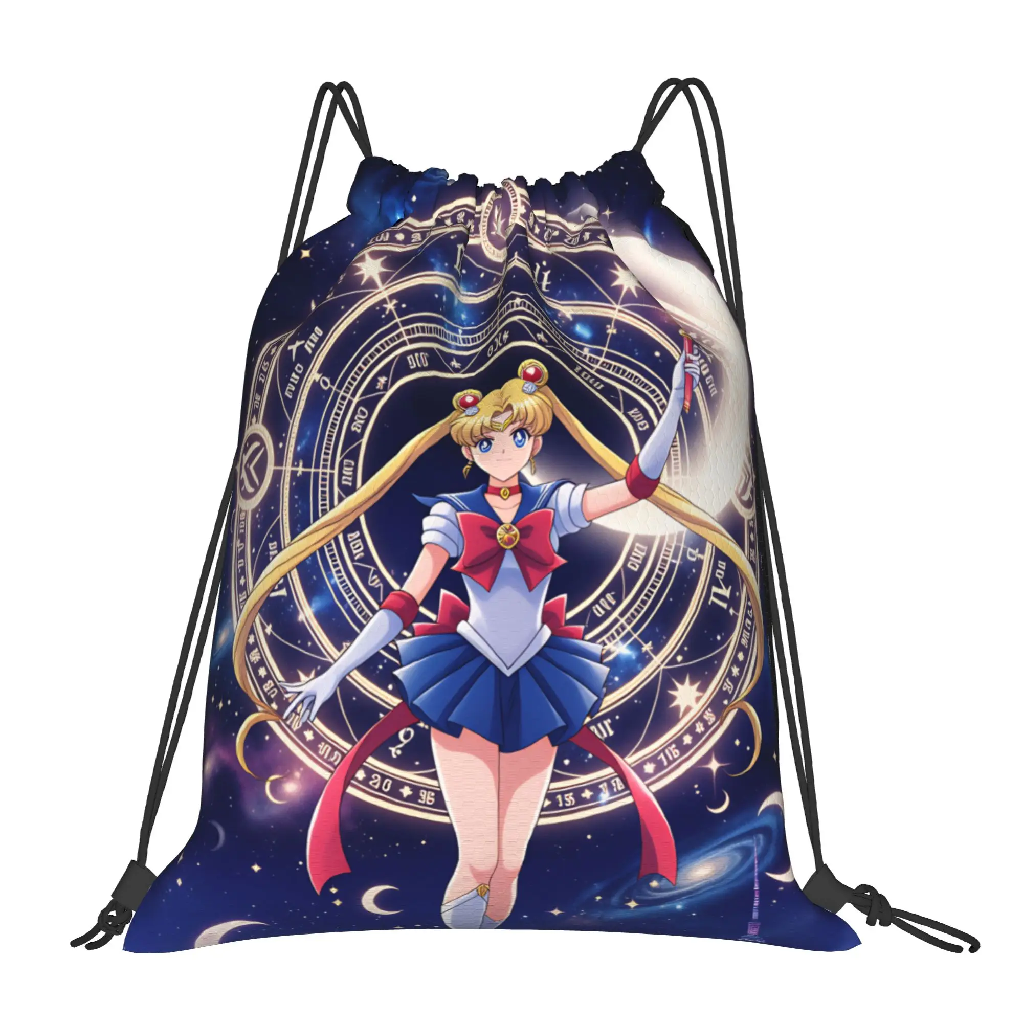

S-Sailors Moons Drawstring Bags Women Men Foldable Gym Sports Sackpack Rabbit Princess Serenity Anime Training Storage Backpacks