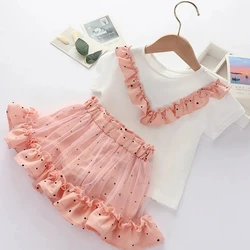 Abbigliamento per neonata vestito estivo Casual per bambini Set di vestiti per bambini a maniche corte vestito per bambina moda coreana abbigliamento per bambini