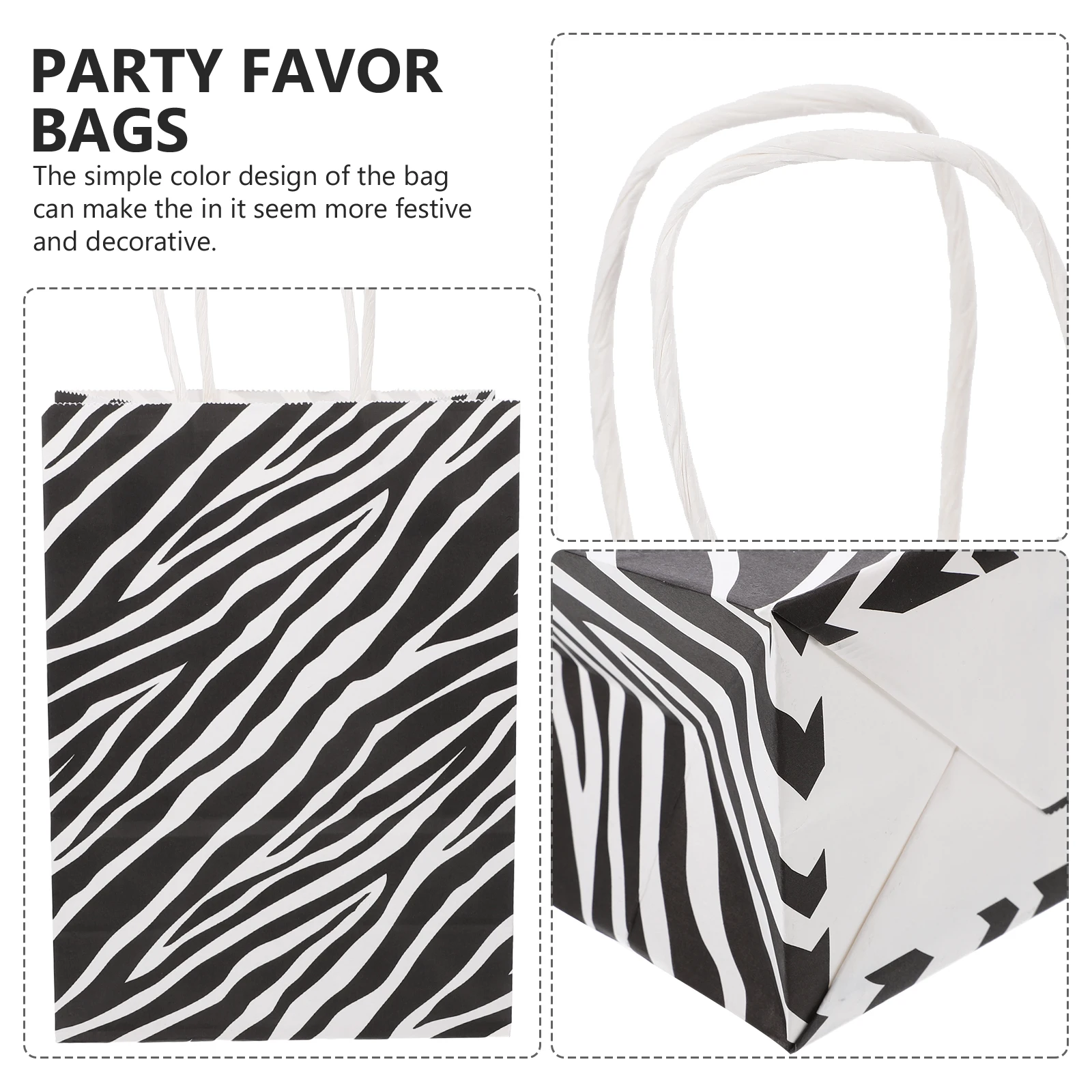 10 Pcs Zebra Pattern Gift Bags Paper Shopping Wrapping Presents Handles Foldable Storage Party Favor Small Size