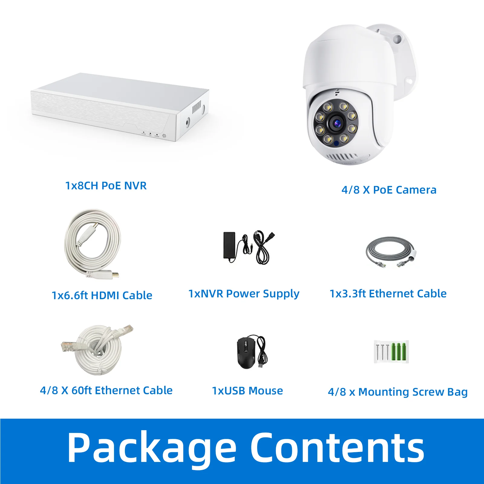 8MP PoE Surveillance Kit NVR PTZ Camera Motion Detection and Instant Email Alert POE IP Camera Outdoor AI Human Detect H265 P2P