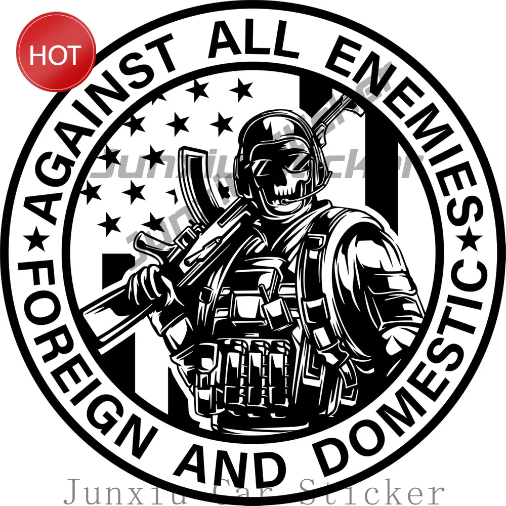 2 Pack Against All Enemies Foreign And Domestic PVC Sticker For Rear Window And Laptop Vehicle Styling Accessories Decal