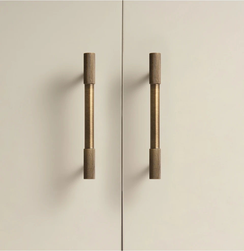 Nurlin Solid Brass Nickel Brushed Silver Knurled Classic Luxury kitchen Knobs Furniture Door Handle Available In Multiple Sizes