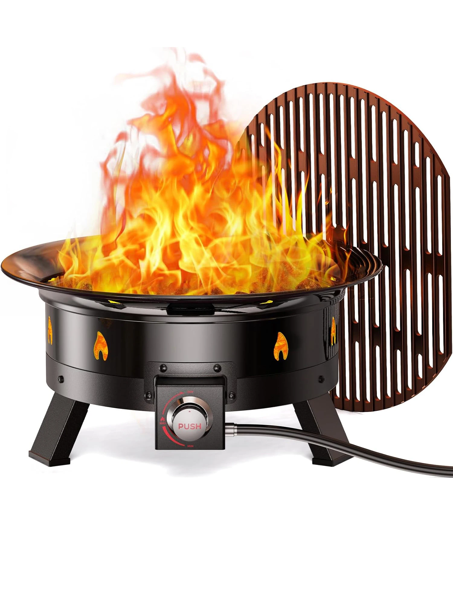 Propane Fire Pit 24 Inch, Large Fire Pit with Grill Grate, Folding Legs,, Cover & Carry Strap, CSA Certified Gas Fire Pit