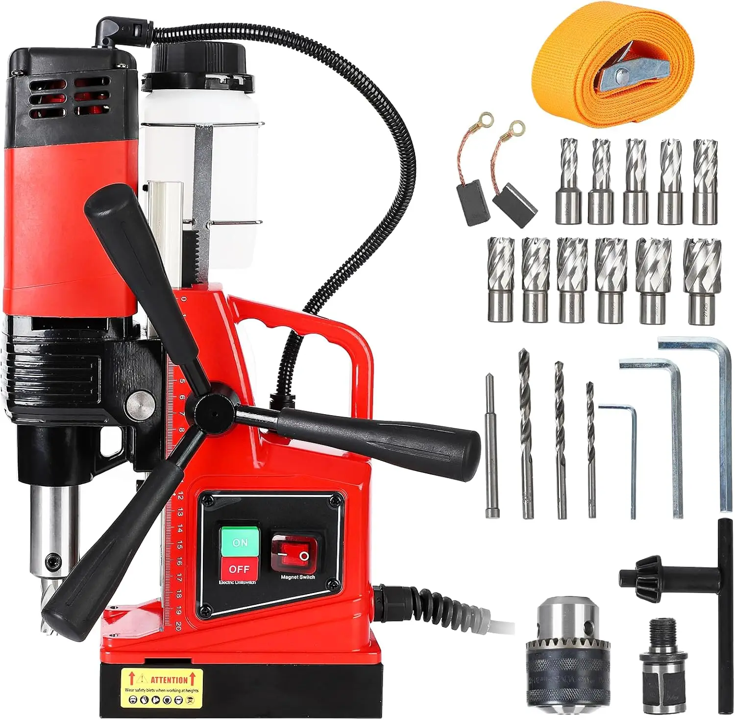 Magnetic Drill Press 110V Double Track, 1300W, 810RPM, 1.6Inch Boring Diameter, Portable and Convenient, Includes 11 Drill Bits