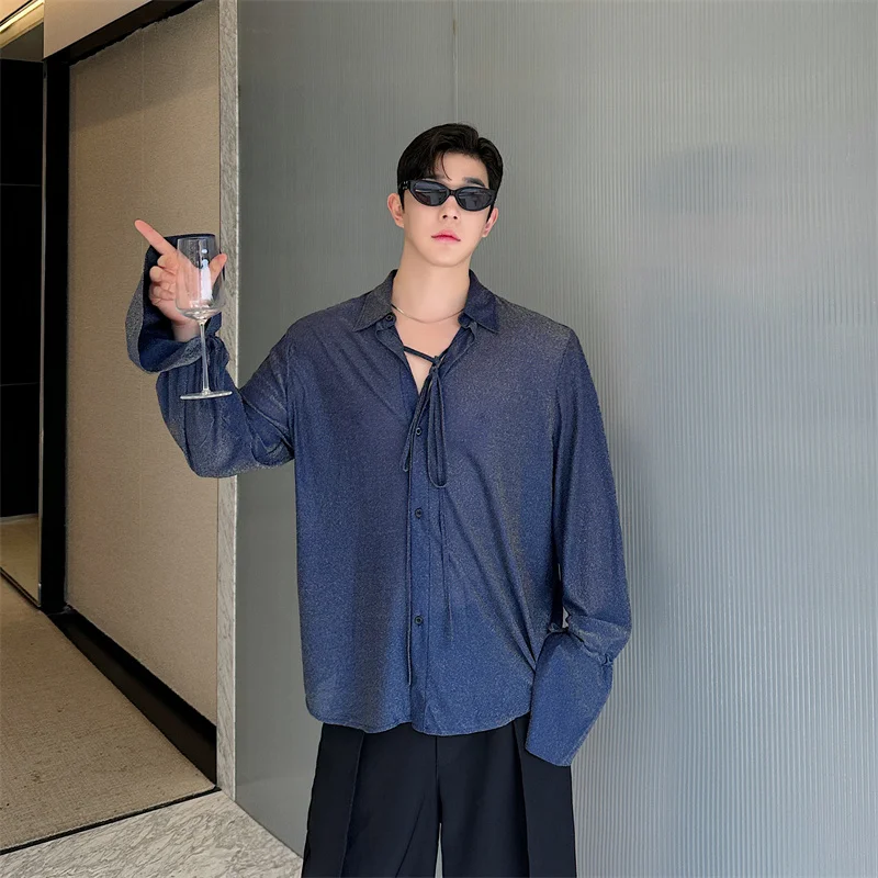 

Мужская легкая тонкая рубашка с длинным рукавом и поясом, свободного кроя, повседневная, удобная, дышащая, с охлаждающим эффектом, на все сезоны