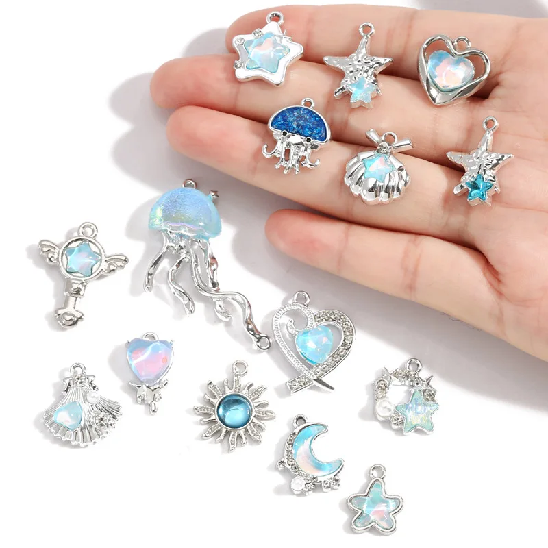 10Pcs Silver-plated Alloy Crystal Star Moon Sun Charms Pendant Fashion Necklace Earrings DIY Handmade Jewelry Making - view 2