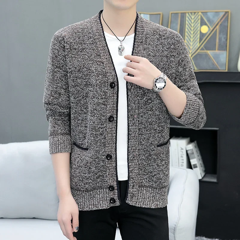 

2025 New Men's Casual Long Sleeved Knitted Jacket Top Autumn and Winter Fashionable Versatile Jacket