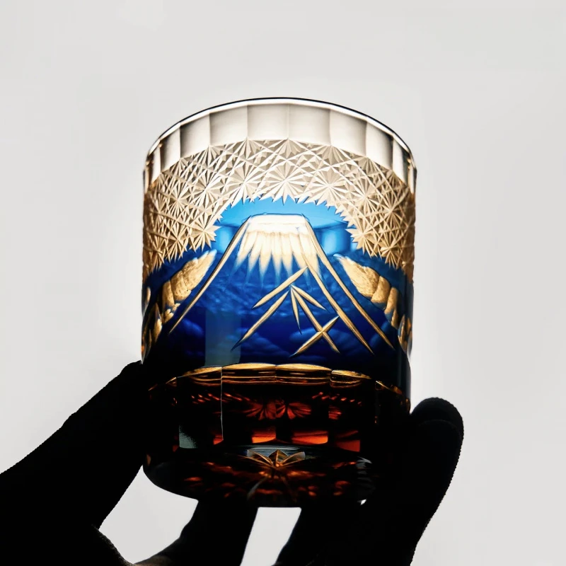 Fuji Mountain Colorful Whiskey Glass With Gift Box Japanese Edo Kiriko Hand Cut Crystal Wine Tasting Cup 9oz Dropshipping