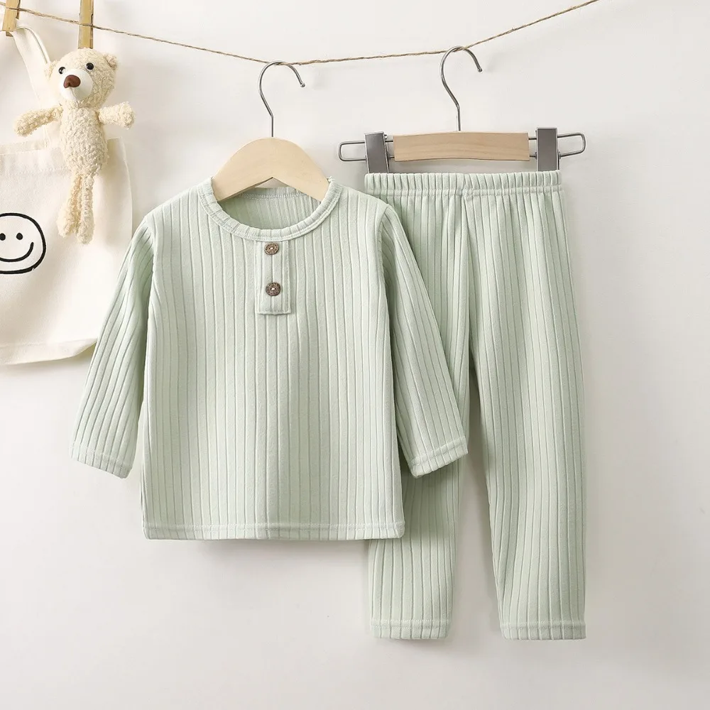 Kids Thermal Underwear Set Boys Autumn Long Johns Top Pants Baby Toddler Warm Fleece Homewear Loungewear Korean Style