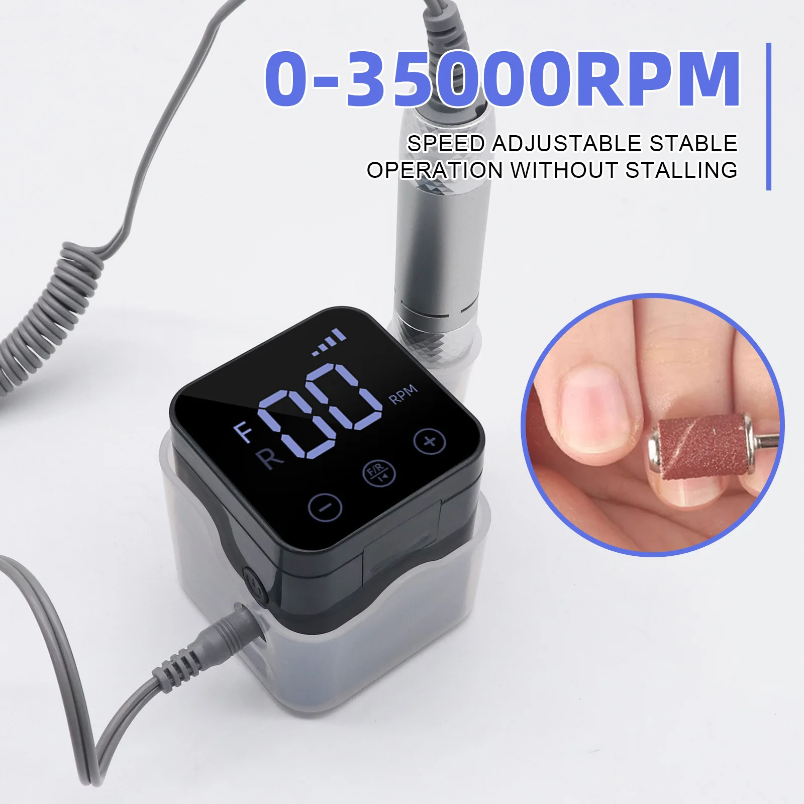Professional 35000RPM Electric Portable Nail Drill Machine  LED Display Rechargeable Low Noise Nail File for Manicure Salon Tool