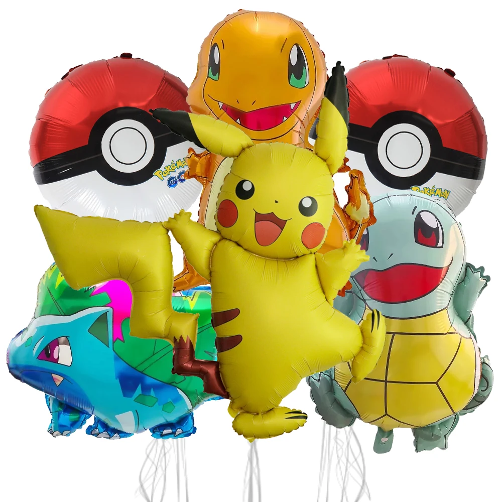 6 Stück Pokemon Ballons Kindergeburtstag Party Dekoration Pikachu Charmander Anime Figuren Ballons Niedliche Cartoon Party Zubehör
