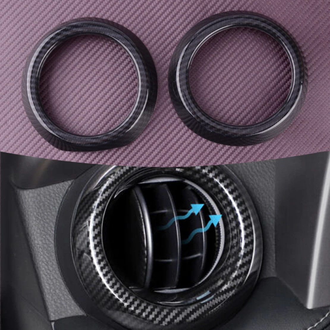 2pcs Car Dashboard Side Air Outlet Vent Ring Cover Carbon Fiber Style ABS Plastic Trim Fit for Toyota RAV4 2013-2016 2017 2018