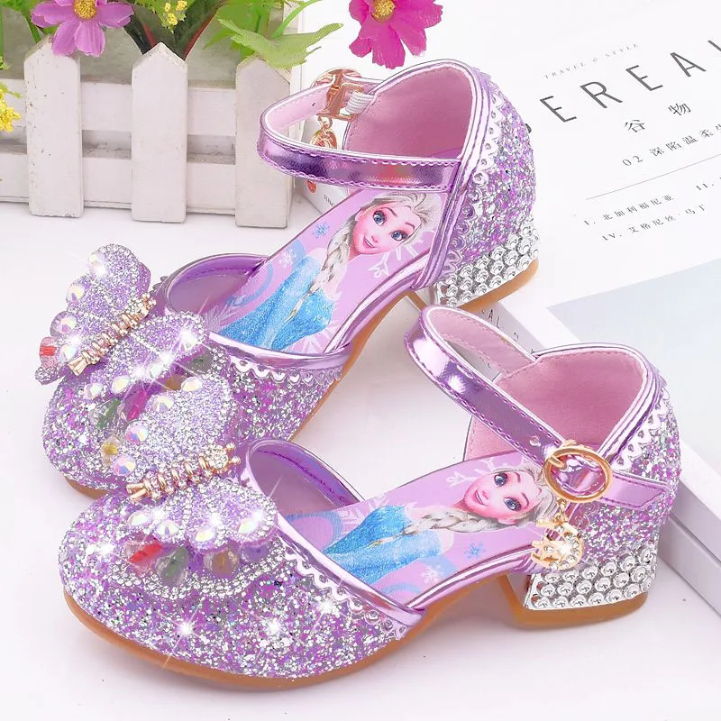 Disney Frozen Children high Heels Shoes Princess Kids Shoes Sandals New Elsa Shoes For Girls Cartoon Leather Dress Snow Queen