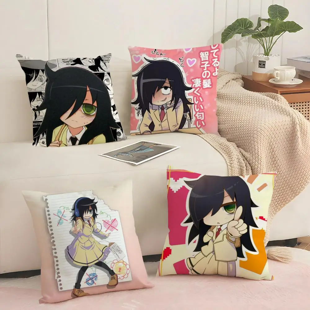 Anime K-Kuroki T-Tomoko Cushion Cover Silky Short Plush with Invisible Zipper Dustproof Sofa Pillow Case for Home Decor