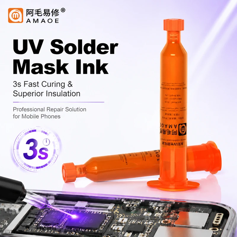 AMAOE 3S-INK UV Curable Ink 3-Second Fast Curing for Motherboard Fly Wire Fixed PCB Repair Solder Pad Insulating Paint