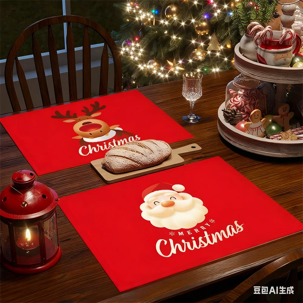 الكتان عيد الميلاد المفارش سانتا كلوز الأيائل الجدول الحصير زينة عيد الميلاد للمنزل 2025 عيد الميلاد نافيداد نويل السنة الجديدة ديكور للطاولات