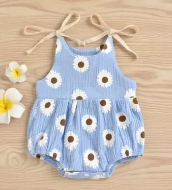 Lioraitiin 0-24M Newborn Infant Baby Girl Summer Fashion Daisy Floral Printed Bodysuit O-Neck Jumpsuit 4Colors