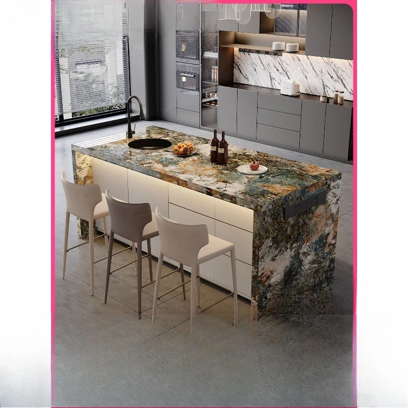 

Italian light luxury rock slab island dining table open home kitchen middle island