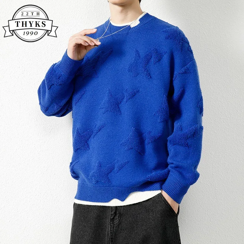 Winter Mens High Quality Knit Sweaters Casual Pullovers O-Neck Jacquard Fake Two Pieces Tops Fashion Y2k Sweater Roupa Masculina