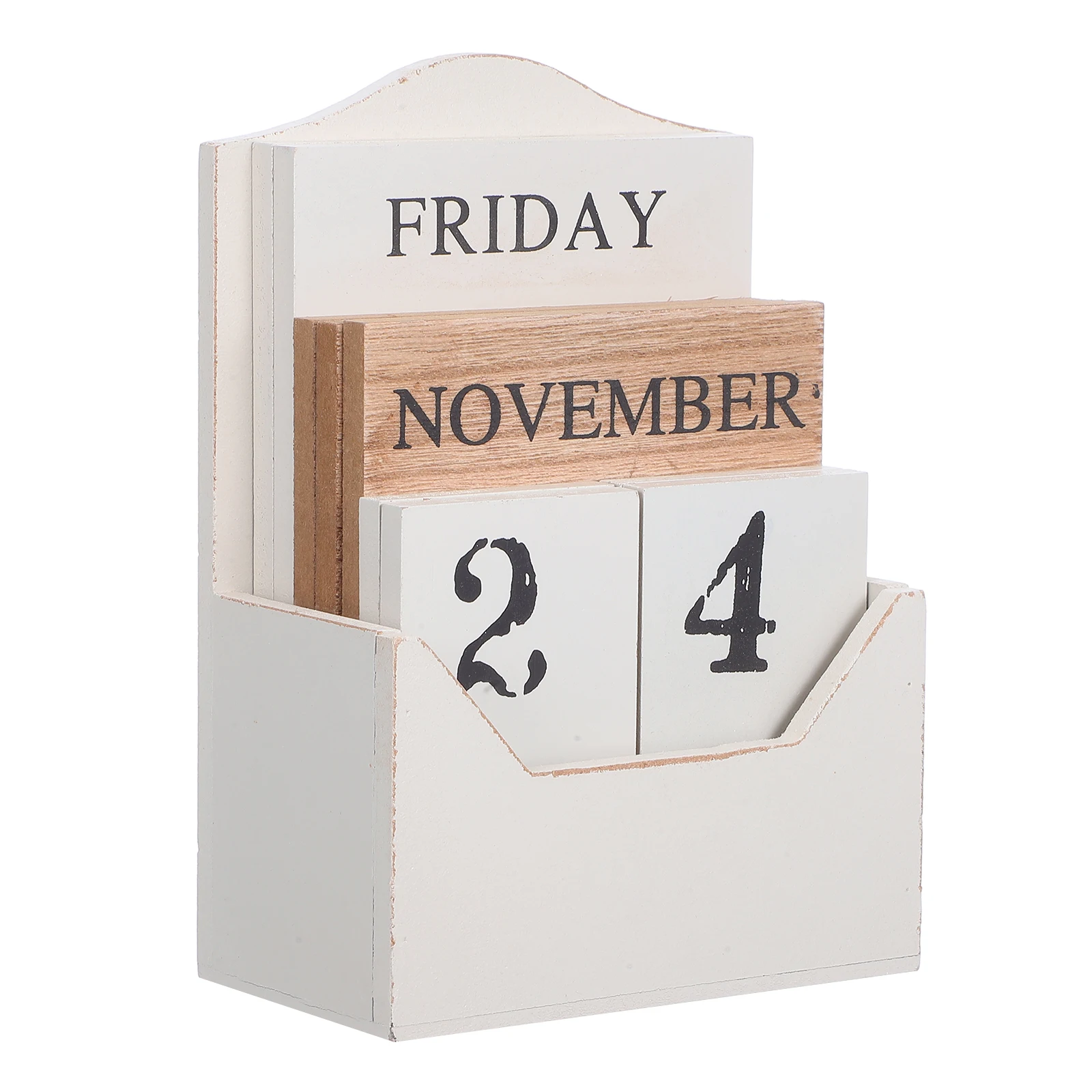 Calendario a blocchi Calendario perpetuo in legno vintage per scrivania e tavolo Visualizzazione manuale della data a blocchi di legno retrò per la decorazione dell'ufficio