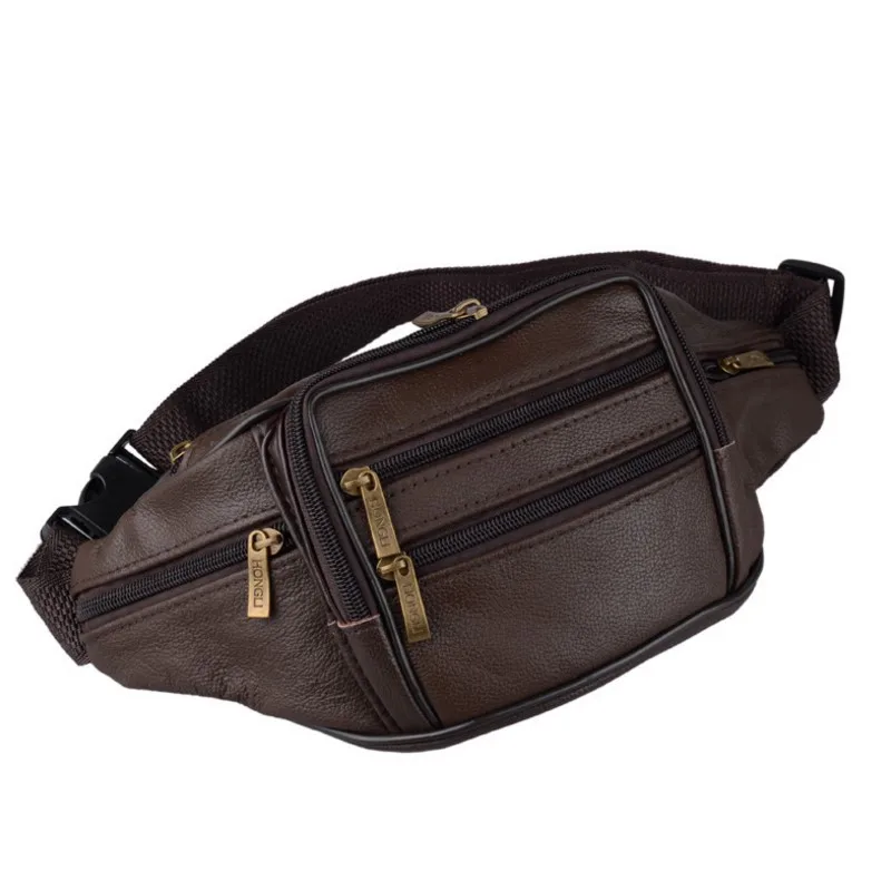 Fashion PU Leather Men Waist Packs Causal Classic Men Crossbody Bag Soft Solid Style Men Handle Handbag Sport Waist Bag