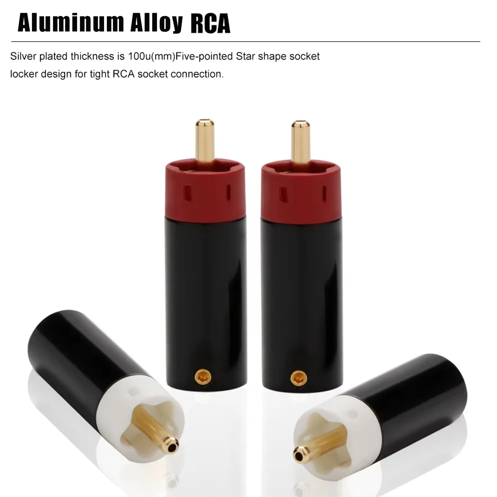 Konektor RCA DIY Hi End Paduan Aluminium Berlapis Emas/Terminal Jack RCA Speaker Berlapis Perak 4 Buah
